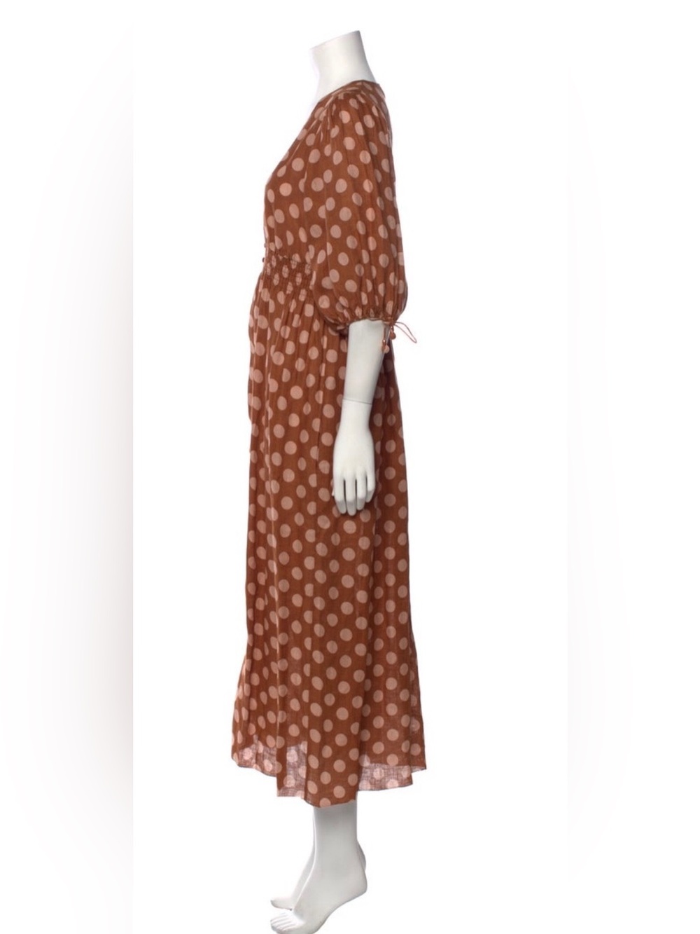 Zimmermann Brown Polka Dot Puff Sleeve linen Midi Dress - Picture 4 of 6